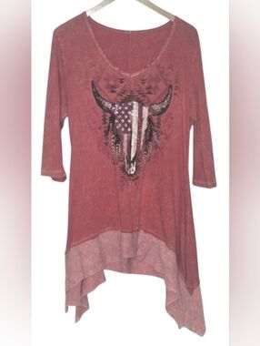 Wrangler Rock 47 3/4 Sleeve Studded Longhorn Skull Flared Tunic
